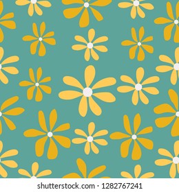 yellow flower on blue background seamless pattern