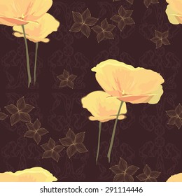 Yellow flower on deep brown background