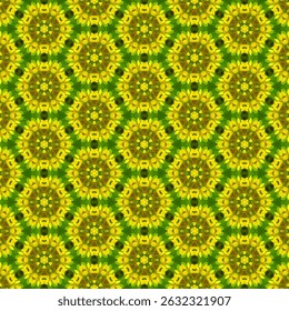 The yellow flower pattern is arranged in a seamless bouquet. The yellow tone gives a lively feeling. The green background adds a natural atmosphere, making you feel relaxed.