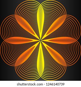 Yellow flower pattern on black background, abstract image

