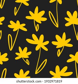 Patrón de flores amarillas - fondo de vectores negro y amarillo sin foco