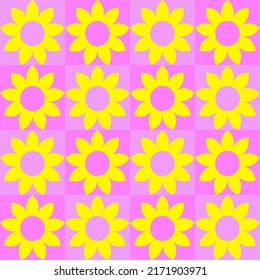 yellow flower pattern vector pink checkered seamless abstract geometric background for wallpaper, wrapping paper, background