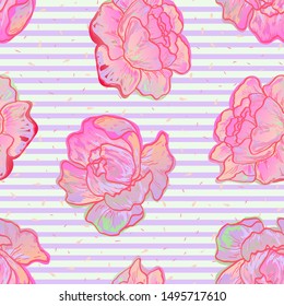 Yellow Flower Peony Vector Seamless Pattern. Floral Background Watercolor Rose Illustration.