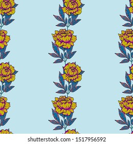 Yellow Flower Peony Vector Seamless Pattern. Floral Background Watercolor Rose Illustration.