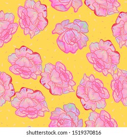 Yellow Flower Peony Vector Seamless Pattern. Floral Background Watercolor Rose Illustration.