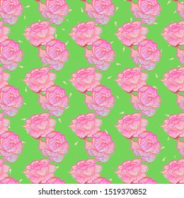 Yellow Flower Peony Vector Seamless Pattern. Floral Background Watercolor Rose Illustration.