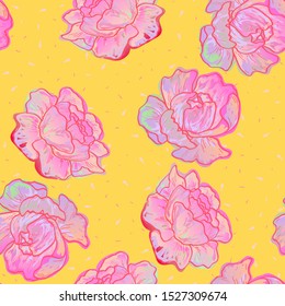 Yellow Flower Peony Vector Seamless Pattern. Floral Background Watercolor Rose Illustration.
