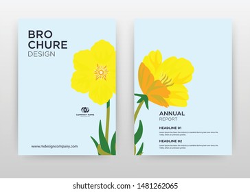 Yellow flower petal design for annual report, brochure, flyer, poster. Yellow flower on blue background vector illustration for flyer, leaflet, poster. Business abstract A4 brochure template.