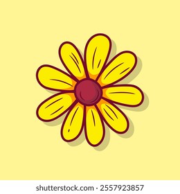Yellow flower petals blooming cute illustration
