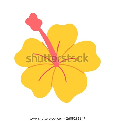 A yellow flower with a pink stem. The flower is drawn in a cartoon style. The flower is the main focus of the image
