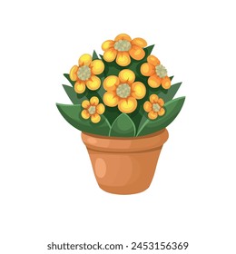 yellow flower in a pot on a white background, hand drawing vector in cartoon style.