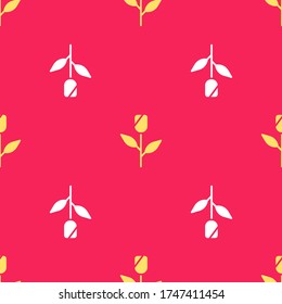 Yellow Flower rose icon isolated seamless pattern on red background.  Vector