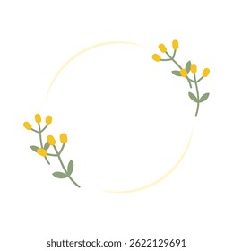 Yellow flower round border frame template. Nature, blossom, floral concepts. Flat decorative vector design isolated illustration.