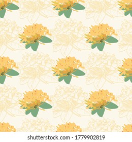 Yellow flower seamless pattern. Yellow Ashoka flower fashion pattern for fabric textile printing