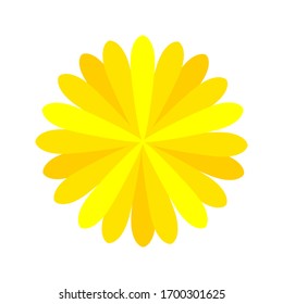 yellow flower single isolated on white background, petals flower yellow orange for clip art, illustration yellow flower for kids, simple flower for card decoration graphic, vector