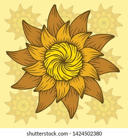 Yellow Flower With Spirograph Decorative Style