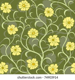 yellow flower swirl seamless background pattern