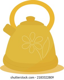 Yellow flower teapot. Separate object. For cafes and restaurants. Tea ceremony. Vector. Flat style.