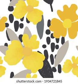 Yellow flower, vector seamless pattern. Perfect for creating fabrics, packaging, greeting cards, wall art designs.