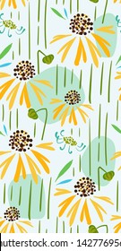 yellow flower vector stylized modern seamless floral pattern
