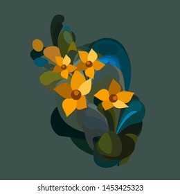 yellow flower vector stylized modern  floral print design isolated 