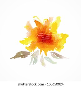 Yellow flower. Watercolor floral illustration. Floral decorative element. Vector floral background.