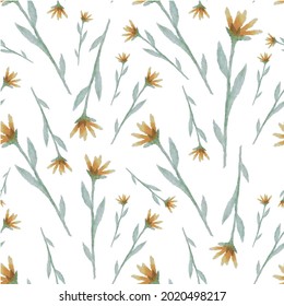 Flor amarilla acuarela patrón sin fisuras sobre elementos de diseño de arte blanco material ilustración vectorial para web, para impresión, para impresión de tela, para papel envolvente, para papel de pared