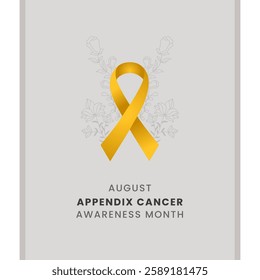 Yellow with flower and white background awareness graphic for International Appendix Cancer Awareness Month.