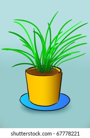 yellow flowerpot with green grass