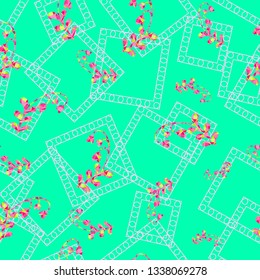 yellow flowers with abstract frame on a light blue color