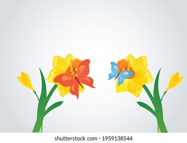 Yellow flowers with butterflies, good for room wallpapers