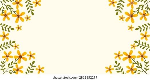 Yellow Flowers Corner Border Blank Card Design
