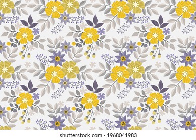 Yellow flowers design seamless pattern for fabric textile wrap paper background.