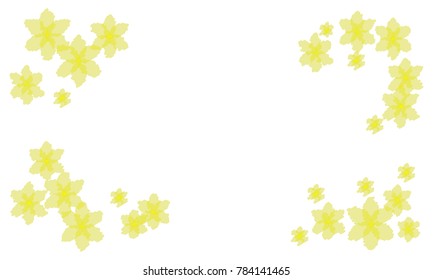 Yellow Flowers of Different Size with Empty Space in the Center of the Image on White Background