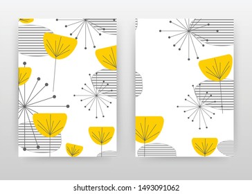 Yellow flowers gray lines design for annual report, brochure, flyer, poster. Abstract yellow gray white background vector illustration flyer, leaflet, poster. Business abstract A4 brochure template.