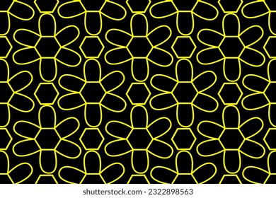 Yellow flowers and honey combs. Natural. Trendy, stylish, fashionable, seamless vector pattern for design and decoration.