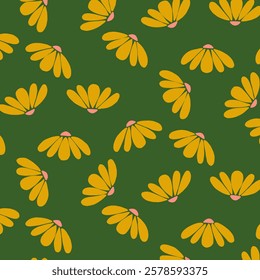 yellow flowers illustration, yellow petals, hand drawing flowers pattern