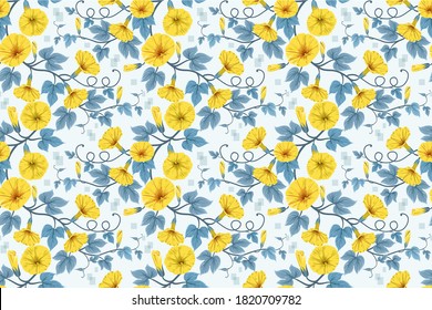 Yellow flowers and leaf seamless pattern. This pattern can use for fabric textile wallpaper