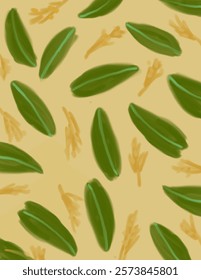 Yellow flowers and leaves pattern on yellow background illustrations, vector aesthetic for wallpaper, wall decor, templates covers, art prints