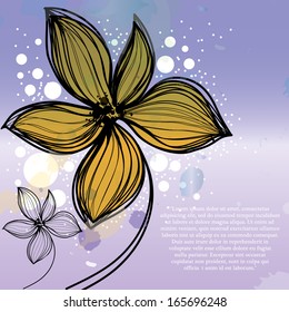 a yellow flowers with lines and some text in a purple background