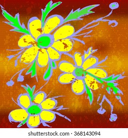 yellow flowers on the abstract orange background vector illustration