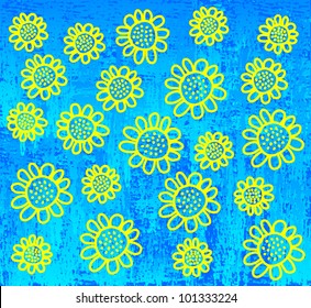 Yellow flowers on blue background