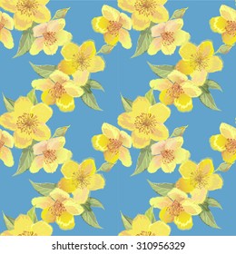 Yellow flowers on blue background