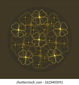 yellow flowers on a brown background in a circle, line illustration vector
