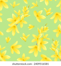 Yellow flowers on green background. Floral seamless pattern. Vector cartoon flat illustration.
