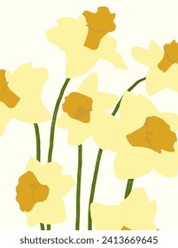 Flores amarillas sobre fondo blanco para el paquete de marca, impresión de tela, papel pintado, publicación en medios sociales, doodle, notas, portadas de libros, decoración de paredes.