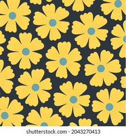 Yellow Flowers Pattern Background. Floral Vector Illustration.
