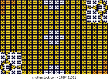 yellow flowers pattern or ethnic, geometric on deep blue background. design to be printed on the cloth or fabric.