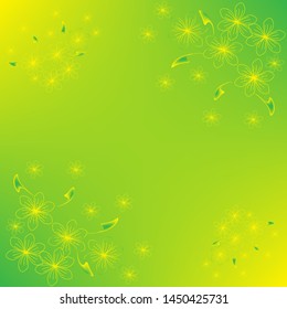 Yellow flowers pattern on green background wallpaper design.Vector illustration.