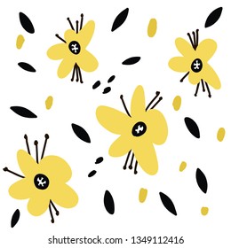 Yellow flowers pattern pen graphic style